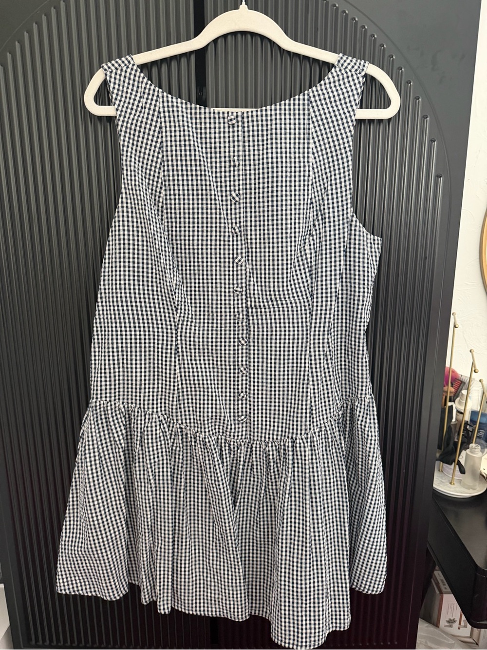 Navy and White Gingham Sleeveless Mini Dress